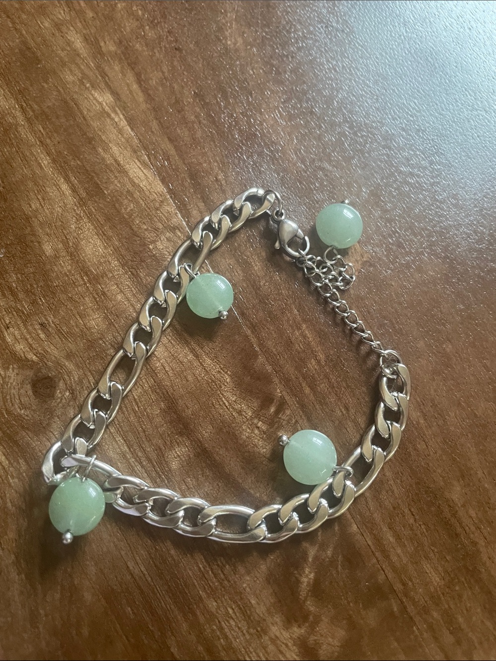 Stainles Steel Silver Chain Bracelet with Green Stone Charms